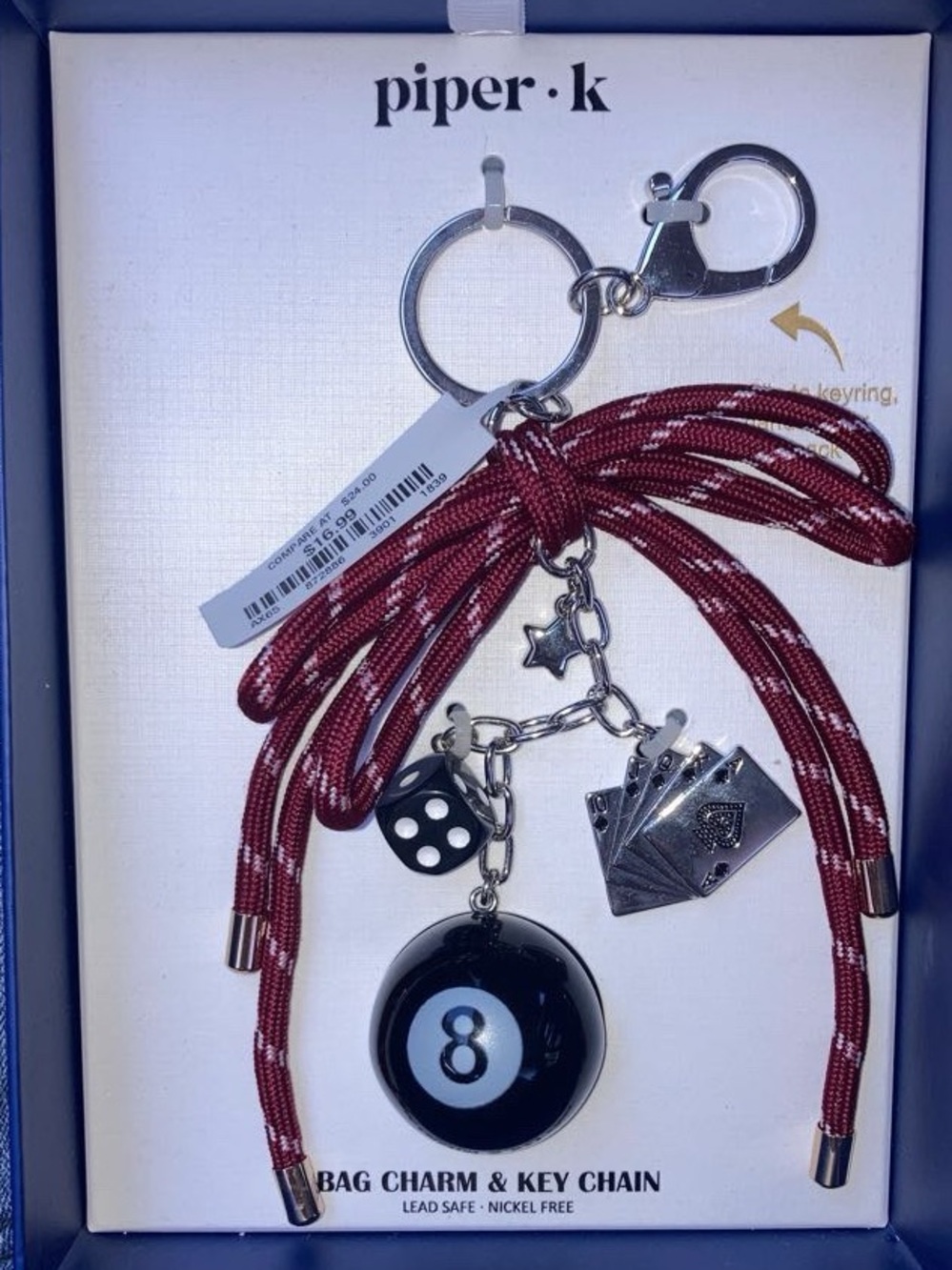 Piper.k Lucky 8 Ball Casino Bag Charm Keychain